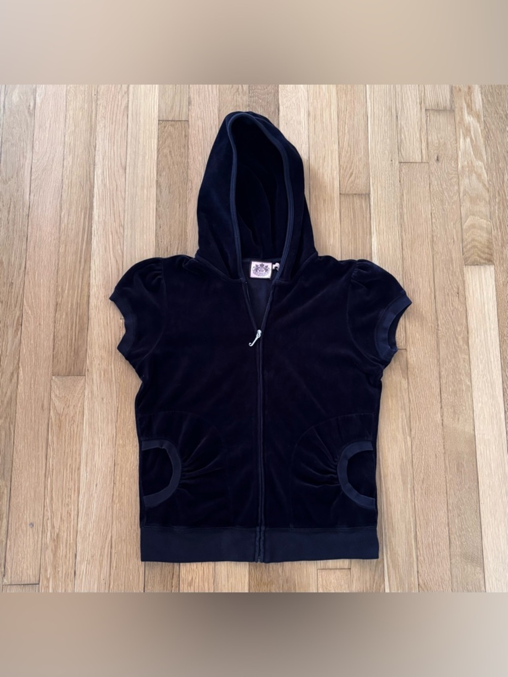 Vintage Juicy Couture Velour Jacket Sleeveless Large Y2K Black Full Zip RARE